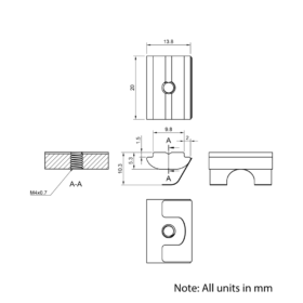 Technical Drawing Of Spring Leaf Loaded Nut - T-Slot - 40 & 45 Series - M4
