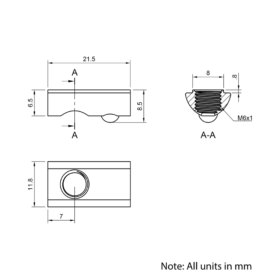 Technical Drawing Of Spring Ball Loaded Nut - T-Slot - 30 Series - M6
