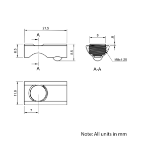 Technical Drawing Of Spring Ball Loaded Nut - T-Slot - 30 Series - M8